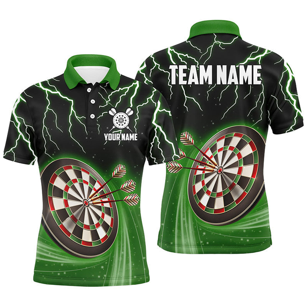 Custom Green Thunder Lightning Mens Darts Polo Shirt Custom Darts Shirt For Men Dart Jerseys
