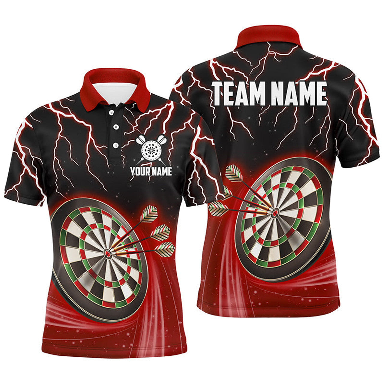 Custom Red Thunder Lightning Mens Darts Polo Shirt Custom Darts Shirt For Men Dart Jerseys