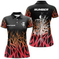Custom Personalized Disc Golf Basket Tree Red Gradient Womens Polo Shirt Disc Golf Shirts For Women