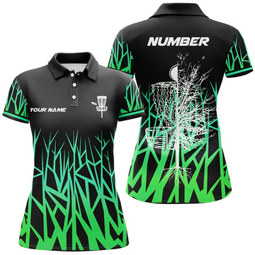 Custom Personalized Disc Golf Basket Tree Green Gradient Women Polo Shirt Disc Golf Shirts For Women