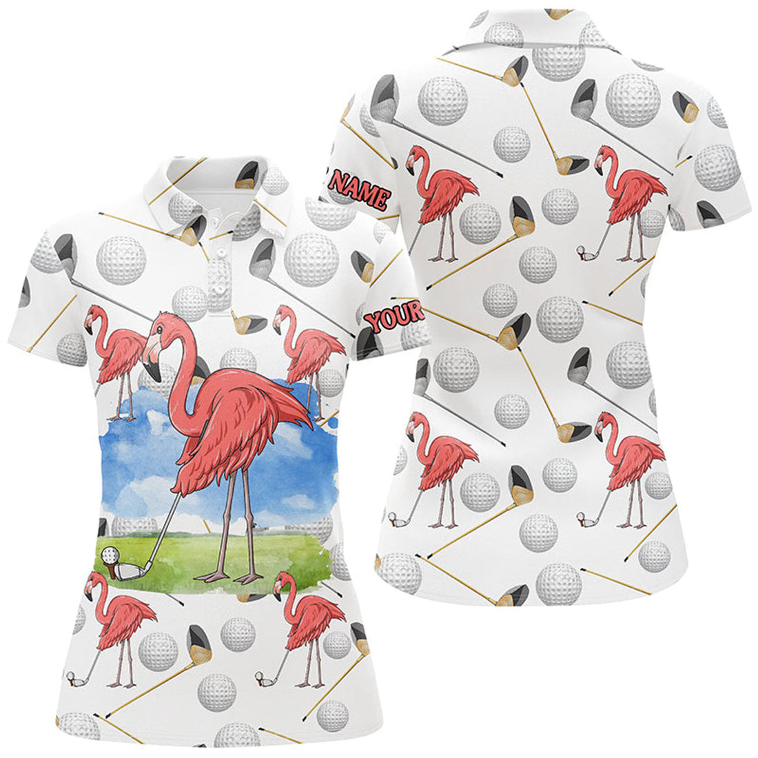 Custom Flamingo Golfer Polo Shirt Pink Flamingo Golf Shirts For Women Funny Golf Shirts Golf Gifts