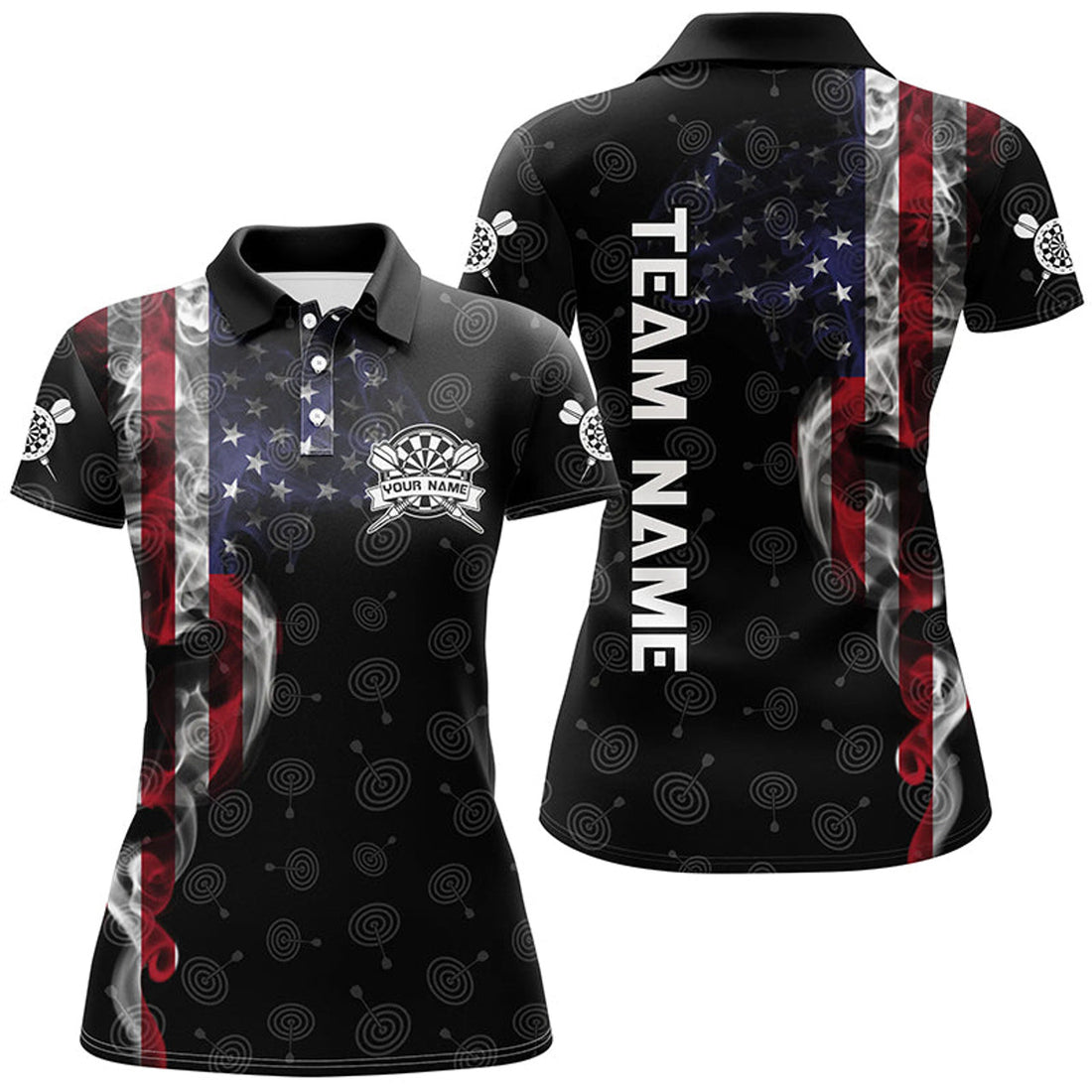 Custom Smoky American Flag Darts Polo Shirt Custom Patriotic Dart Shirts For Women Dart Jersey
