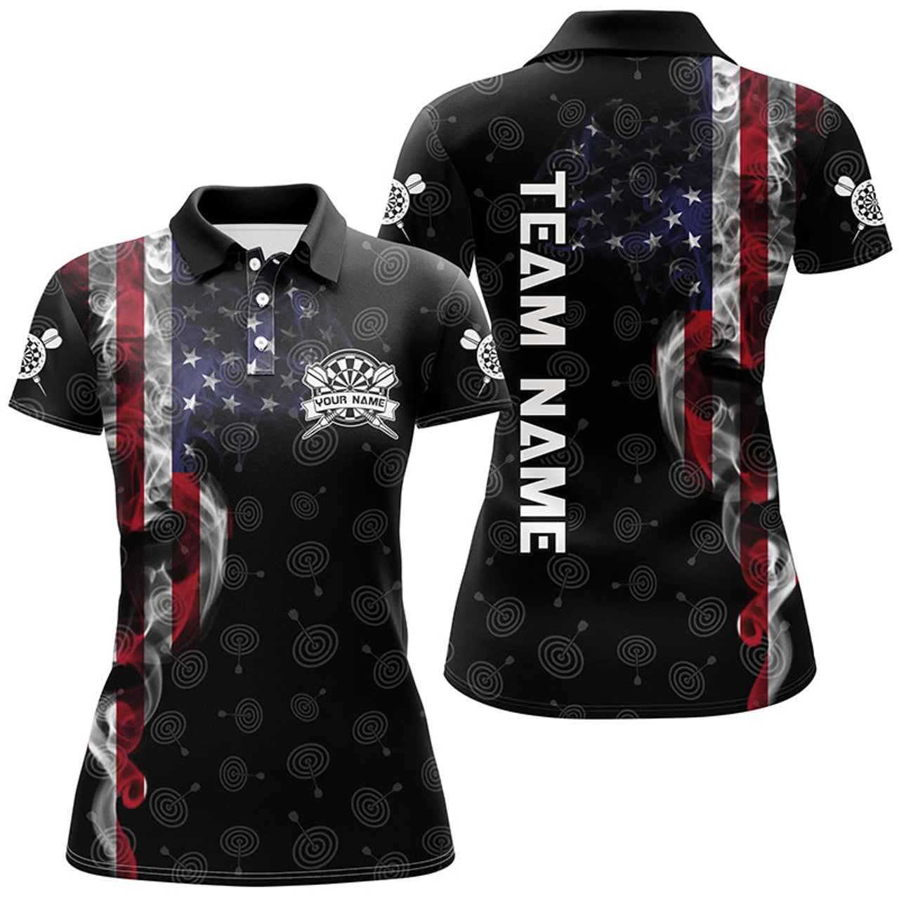 Custom Smoky American Flag Darts Polo Shirt Custom Patriotic Dart Shirts For Women Dart Jersey