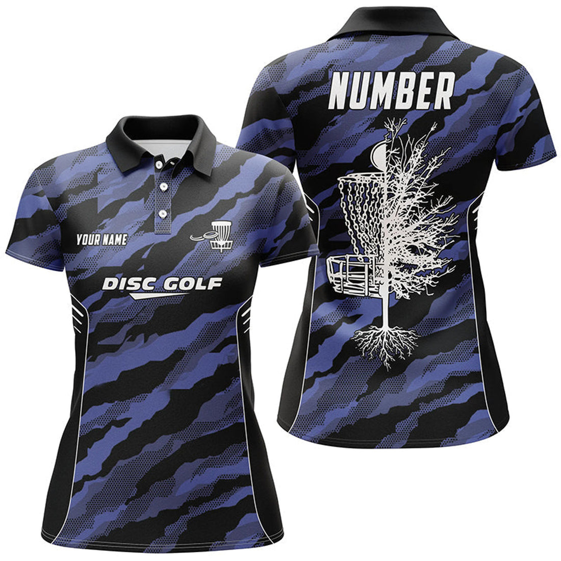Custom Camo Womens Golf Polo Shirts, Custom Navy Camo Golf Shirt Disc Golf Shirts For Women, Golf Gifts