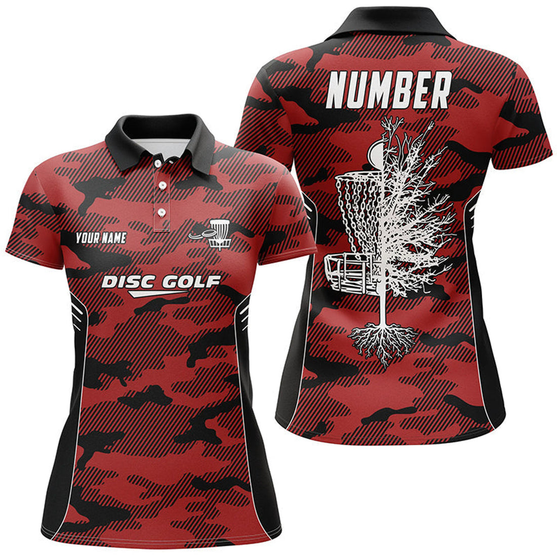 Custom Camo Womens Golf Polo Shirts, Custom Red Camo Golf Shirt Disc Golf Shirts For Women, Golf Gifts