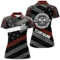Custom Red Camo Retro American Flag Patriotic Darts Womens Polo Shirt Women Darts Jersey