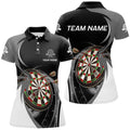 Custom Personalized Grey Black Womens Darts Polo Shirt Custom Darts Shirt For Women Dart Jerseys
