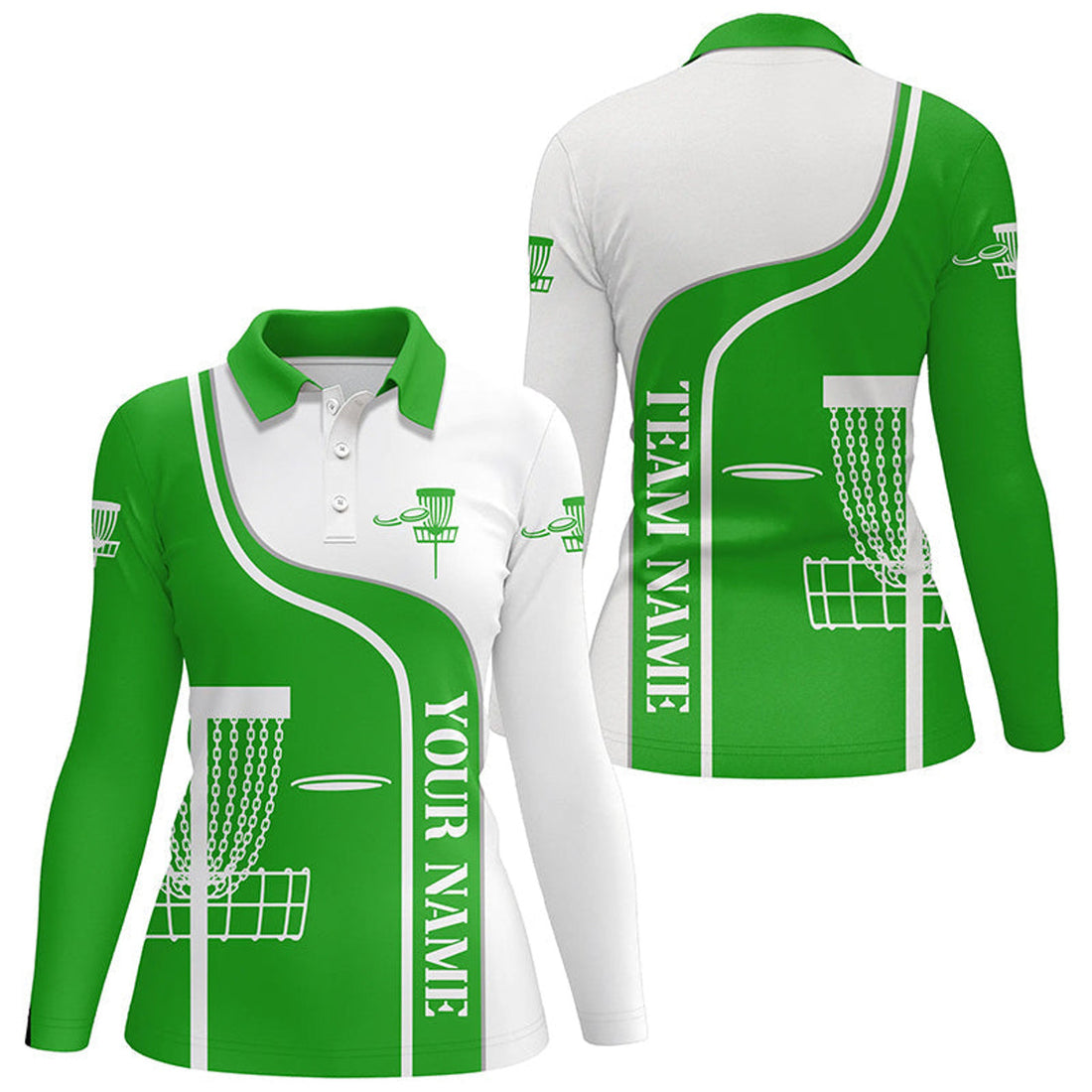 Custom Personalized Disc Golf Basket Green White Womens Polo Shirt Custom Disc Golf Shirts For Women