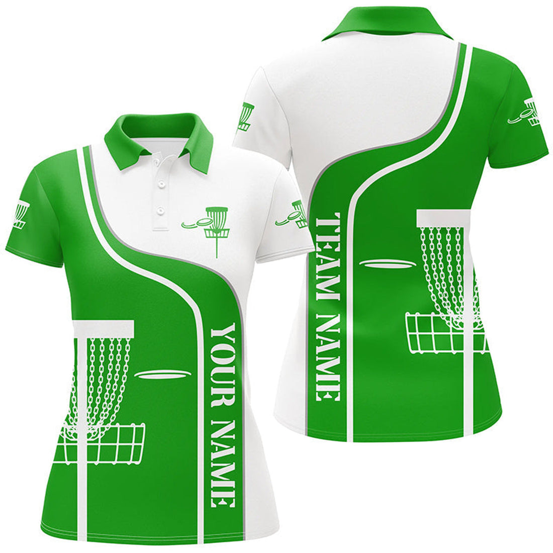 Custom Personalized Disc Golf Basket Green White Womens Polo Shirt Custom Disc Golf Shirts For Women