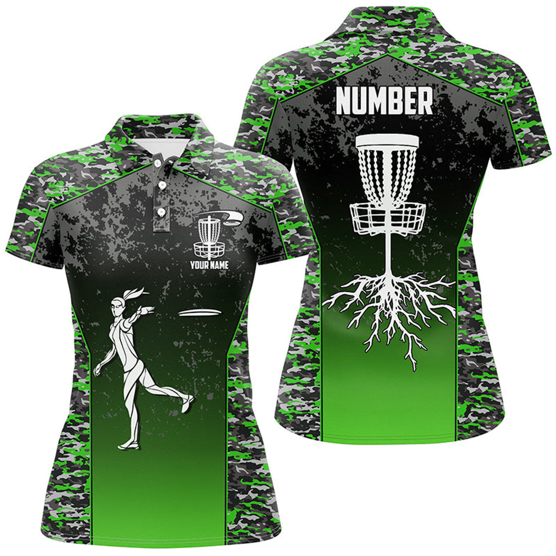 Custom Green Camo Womens Disc Golf Polo Shirt Custom Camouflage Golf Shirts For Women Disc Golf Gift