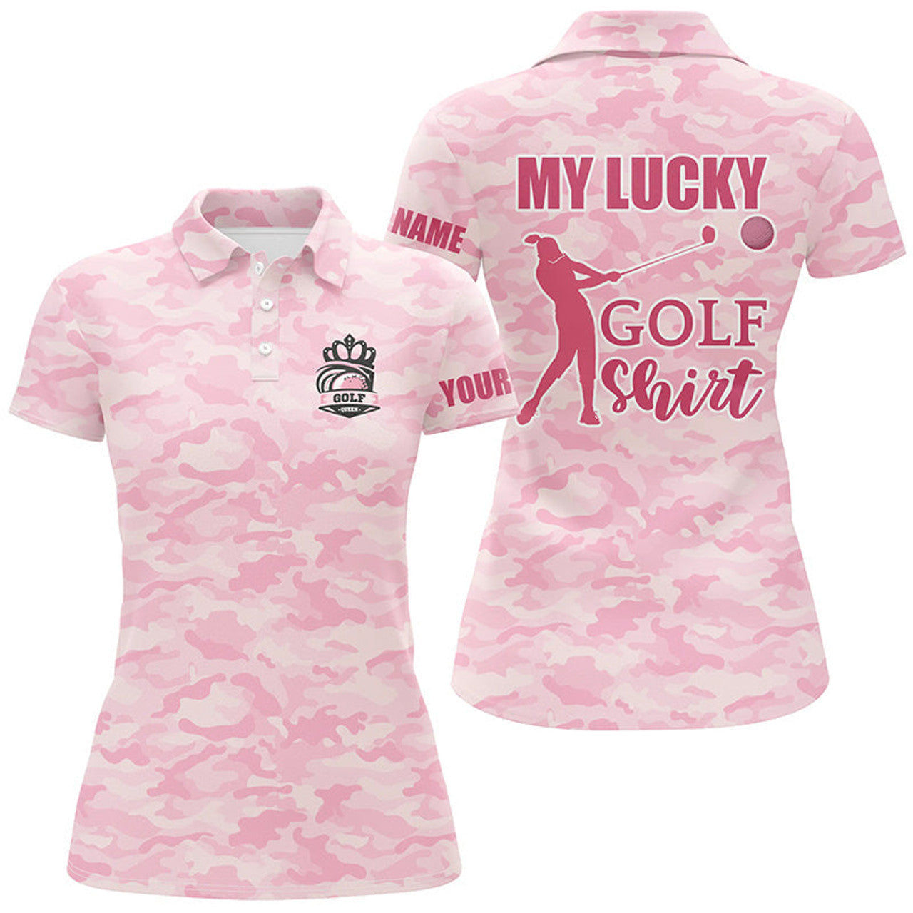 Custom My Lucky Golf Shirt Pink Camo Womens Polo Shirt Custom Cute Camouflage Golf Gifts For Ladies