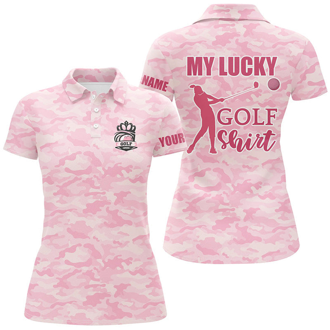 Custom My Lucky Golf Shirt Pink Camo Womens Polo Shirt Custom Cute Camouflage Golf Gifts For Ladies