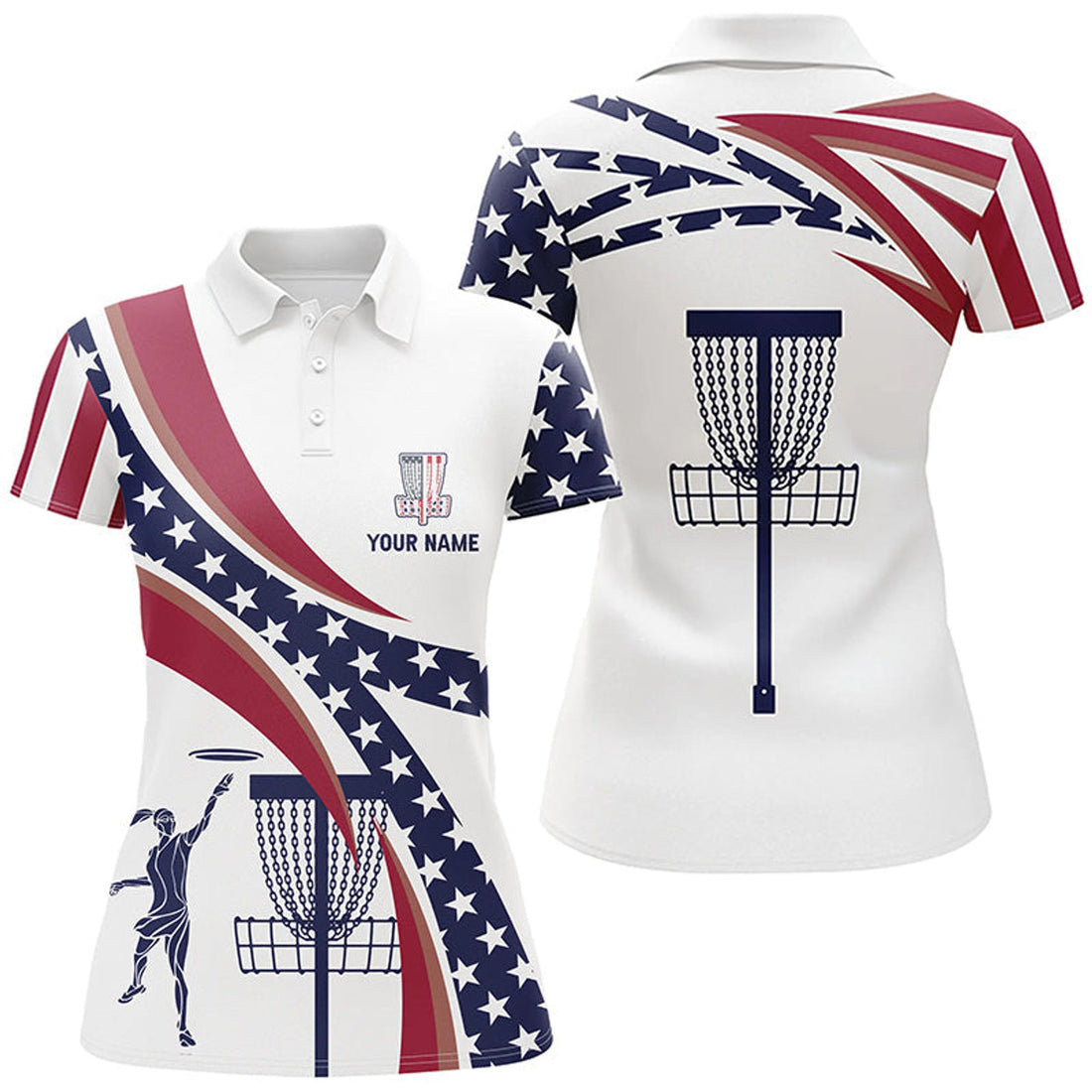 Custom American Flag Disc Golf Polo Shirts Custom Name Patriotic Golf Shirts For Women, Golf Gifts
