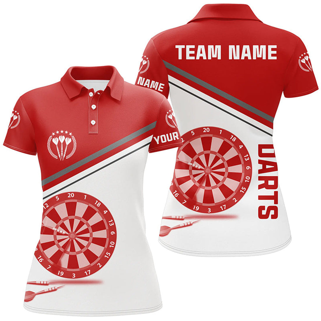 Custom Red White Womens Darts Polo Shirt With Name Customized Darts Shirts For Women Dart Jerseys