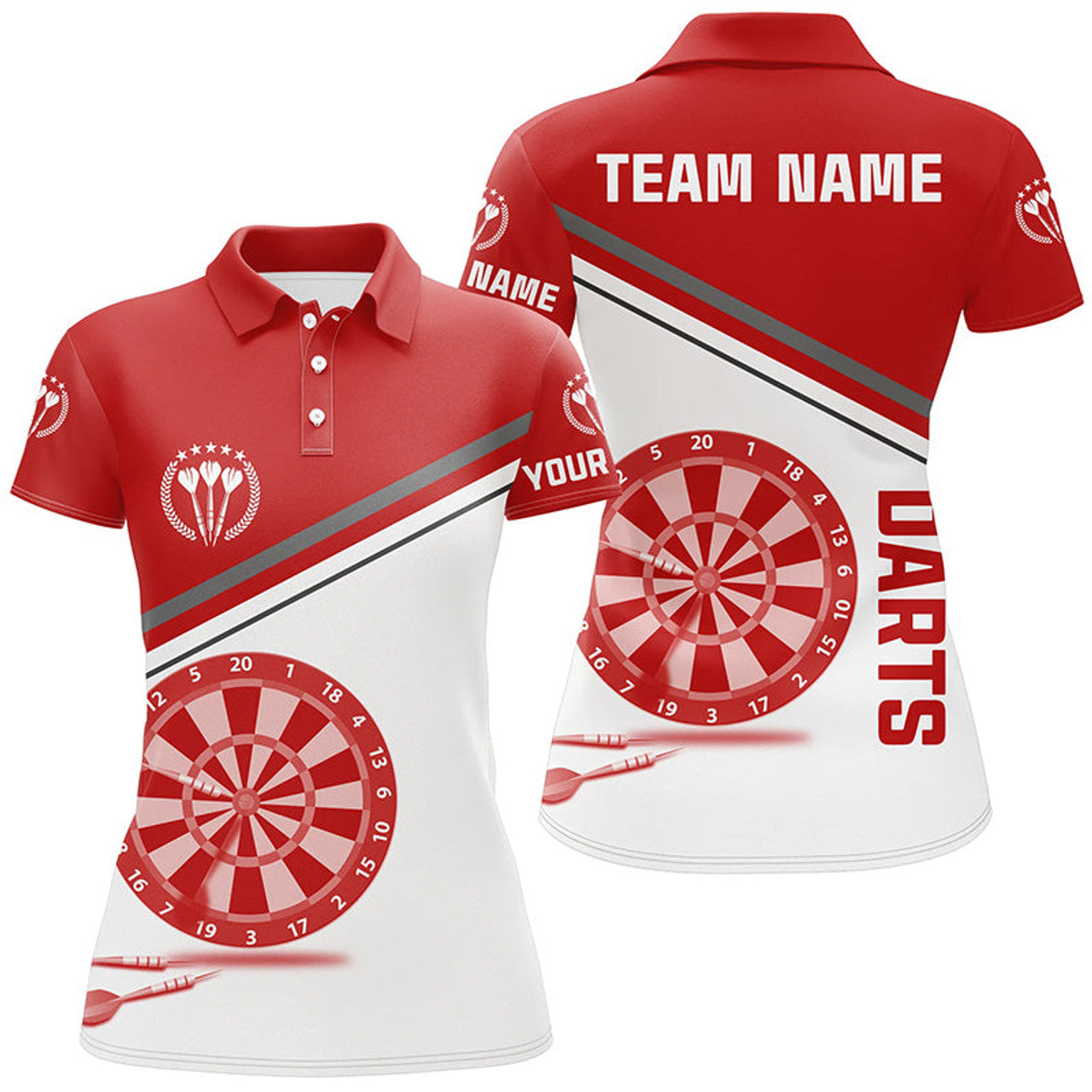 Custom Red White Womens Darts Polo Shirt With Name Customized Darts Shirts For Women Dart Jerseys