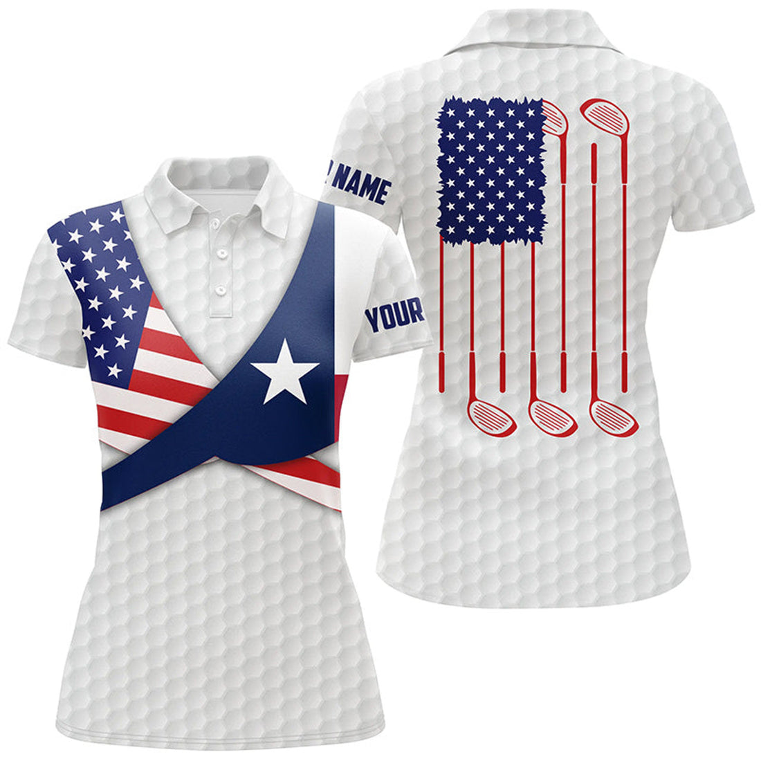 Custom Texas Flag White Golf Pattern Womens Polo Shirt Patriotic Golf Shirts For Women Golf Gifts