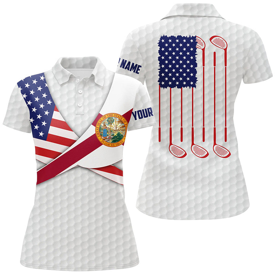 Custom Florida Flag White Golf Pattern Womens Polo Shirt Patriotic Golf Shirts For Women Golf Gifts