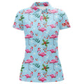 Custom Christmas Flamingo Blue Tropical Womens Golf Polo Shirt Best Xmas Golf Gift Idea For Women