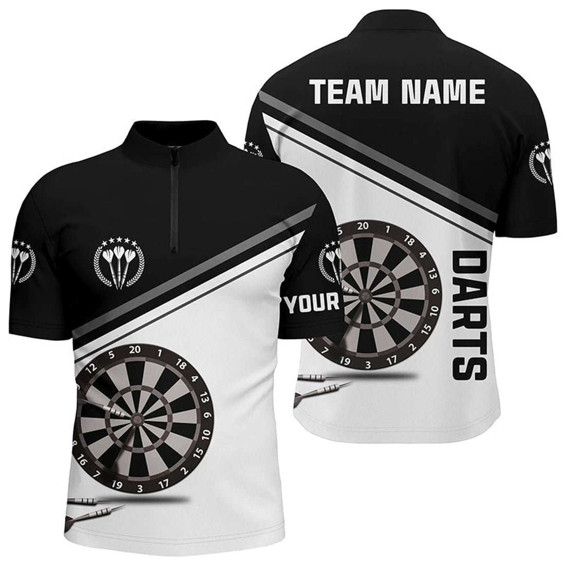 Custom Black And White Darts Quarter Zip Shirt Customized Darts Shirts For Men Dart Jersey