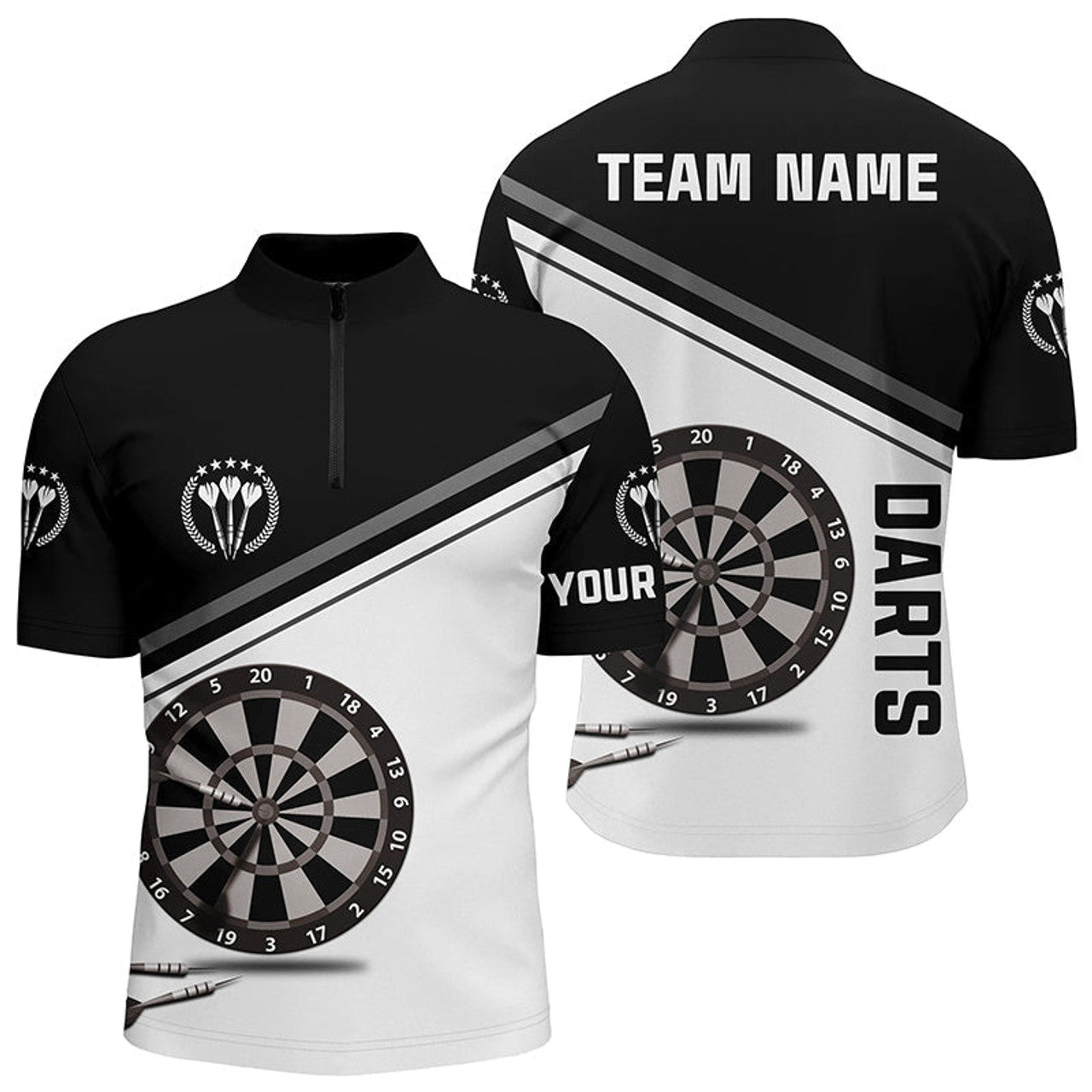 Custom Black And White Darts Quarter Zip Shirt, Customized Darts Shirts For Men Dart Jersey