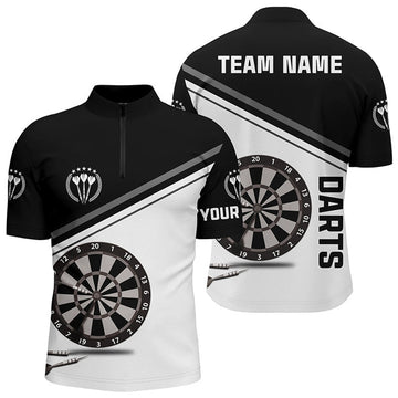 Custom Black And White Darts Quarter Zip Shirt, Customized Darts Shirts For Men Dart Jersey