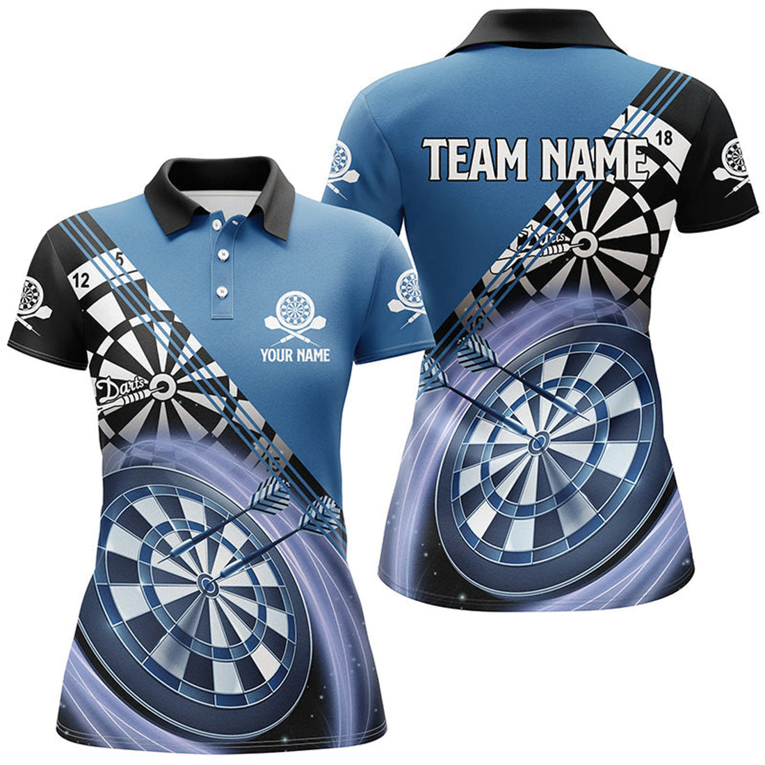 Custom Blue Womens Darts Polo Shirt With Name Customized Darts Shirts For Women Dart Jersey
