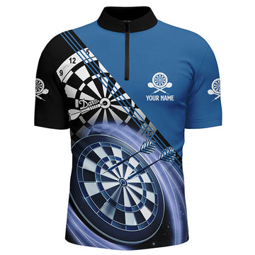 Custom Blue Mens Darts Quarter Zip Shirt With Name Customized Darts Shirts For Men Dart Jersey