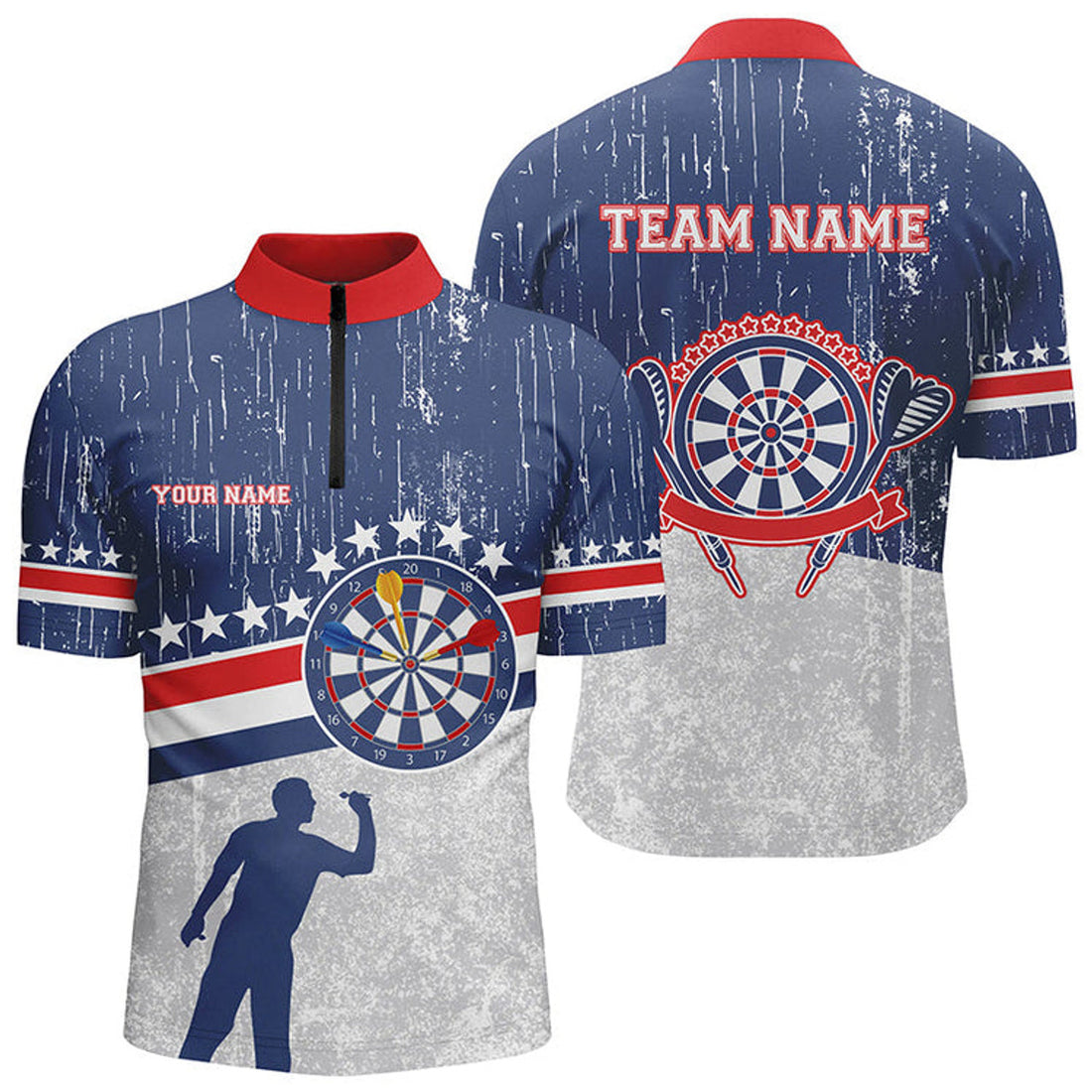 Custom Retro American Flag Darts Quarter Zip Shirt Personalized Patriotic Darts Jerseys For Men