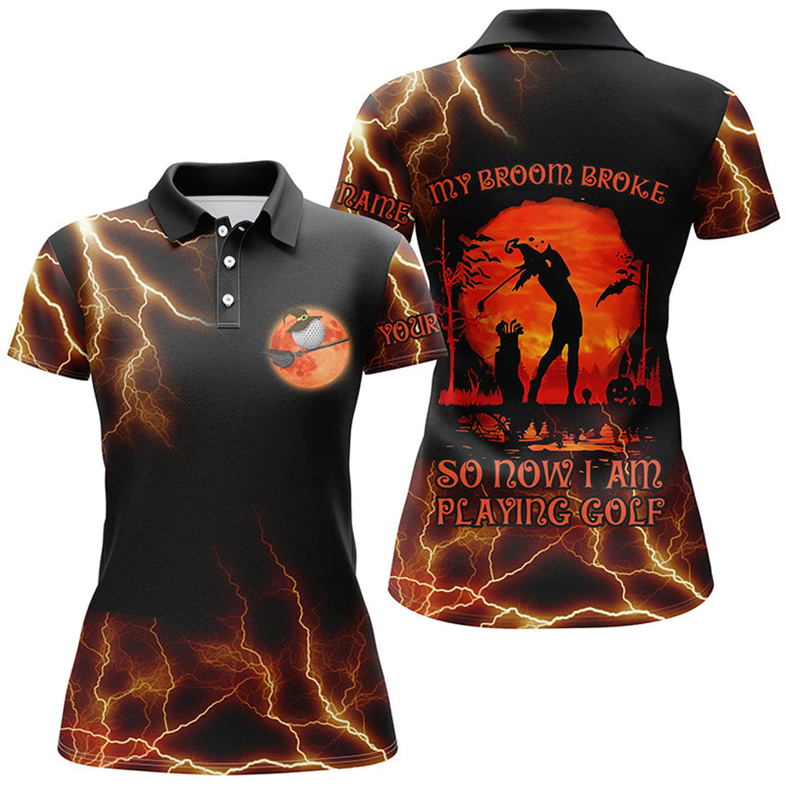 Custom Lightning Womens Golf Polo Shirt, Halloween Golf Gifts Idea For Female Golfers, Scary Witch Shirt