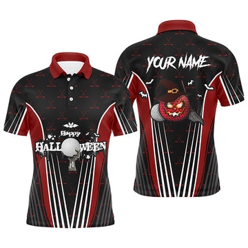 Custom Happy Halloween Mens Golf Polo Shirts Custom Red Black Golf Shirts For Men, Crazy Golf Gifts