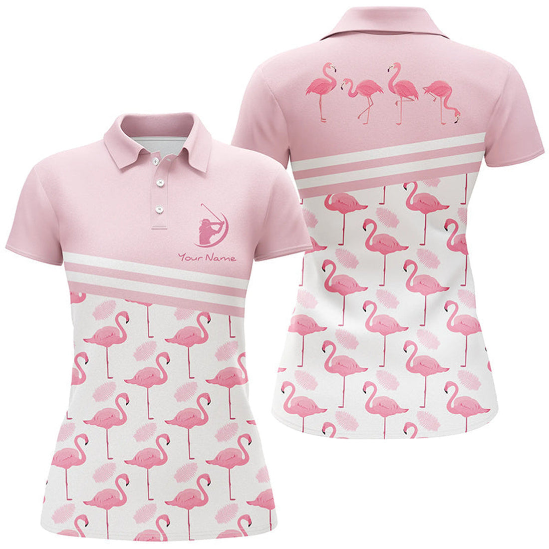 Custom Personalized Flamingo Womens Golf Polo Shirts Pink Golf Shirts For Women Cute Golf Gifts