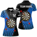 Custom Black Blue Halo Womens Darts Polo Shirt Custom Cool Darts Shirt For Women Dart Jerseys
