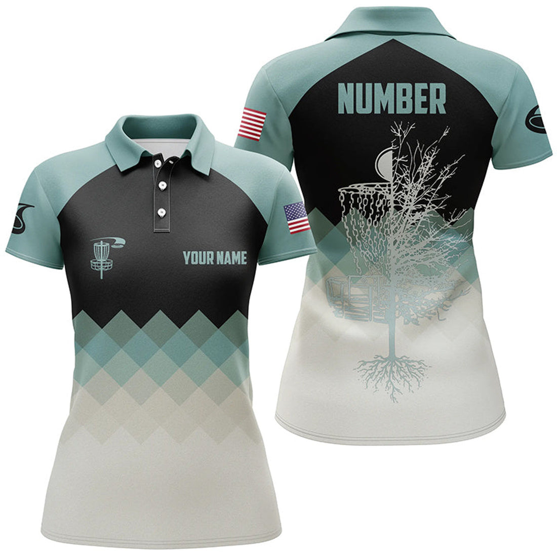 Custom Mint Argyle Womens Disc Golf Polo Shirt, Personalized Disc Golf Shirts For Women, Disc Golf Gifts