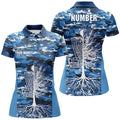 Custom Blue Camo Womens Disc Golf Polo Shirts, Custom Camouflage Golf Shirts For Women, Disc Golf Gifts