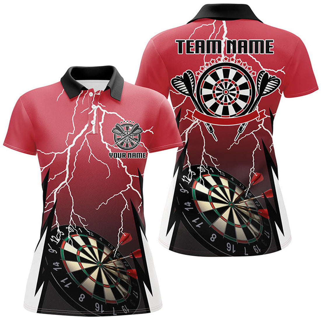 Custom Personalized Red Lightning Darts Polo Shirt Custom Thunder Darts Jersey For Women