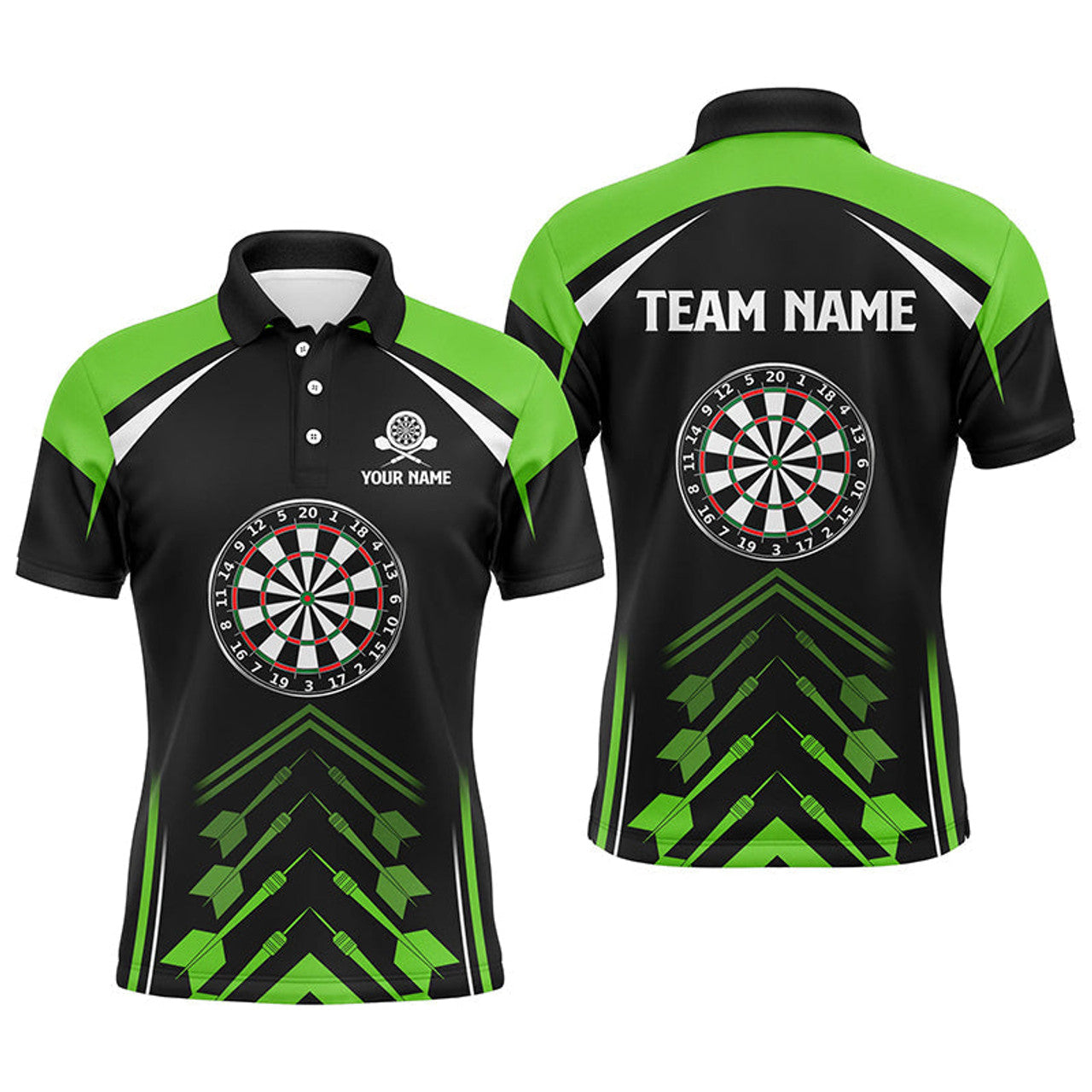 Personalized Green Black Mens Darts Polo Shirt Custom Darts Shirt For Men Dart Jerseys