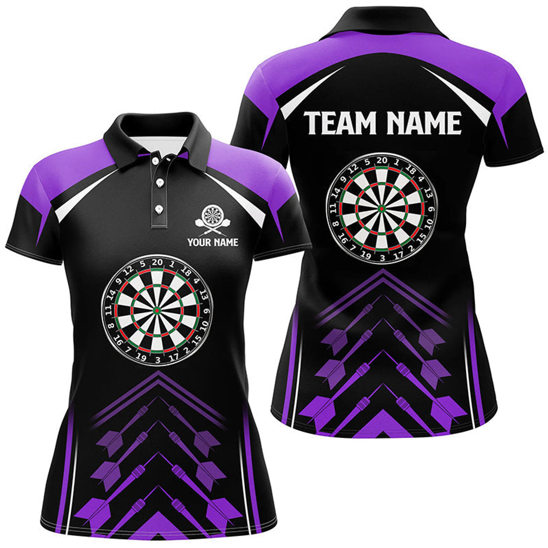 Custom Personalized Purple Black Womens Dart Polo Shirt Custom Darts Shirt For Women Dart Jerseys