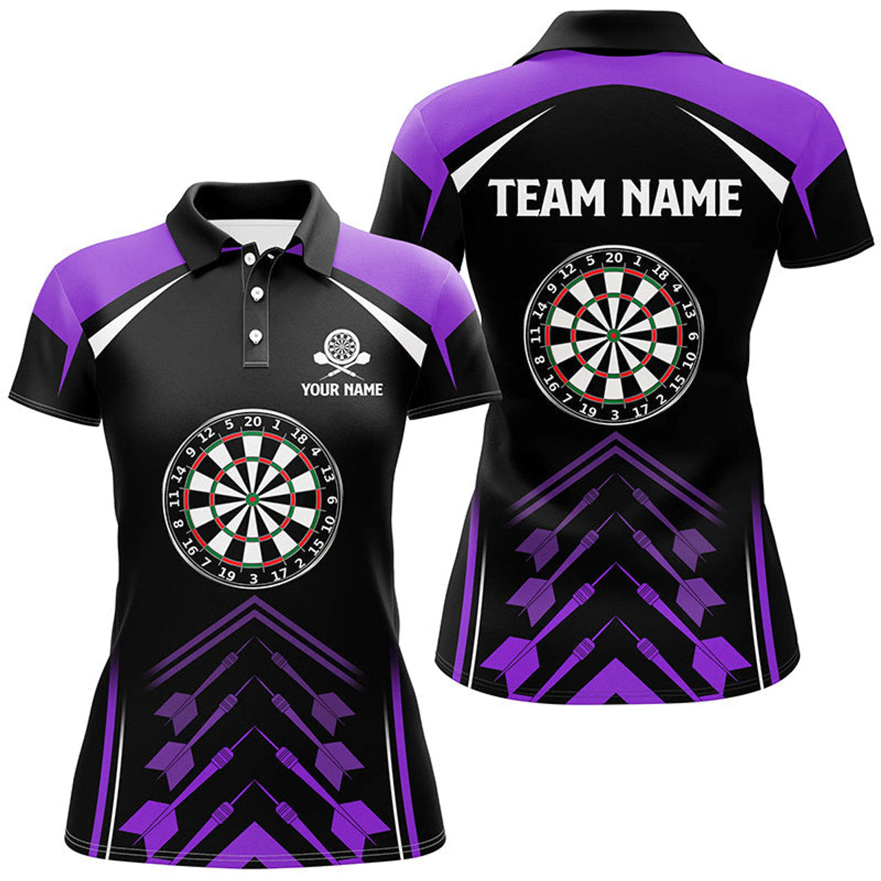 Custom Personalized Purple Black Womens Dart Polo Shirt Custom Darts Shirt For Women Dart Jerseys