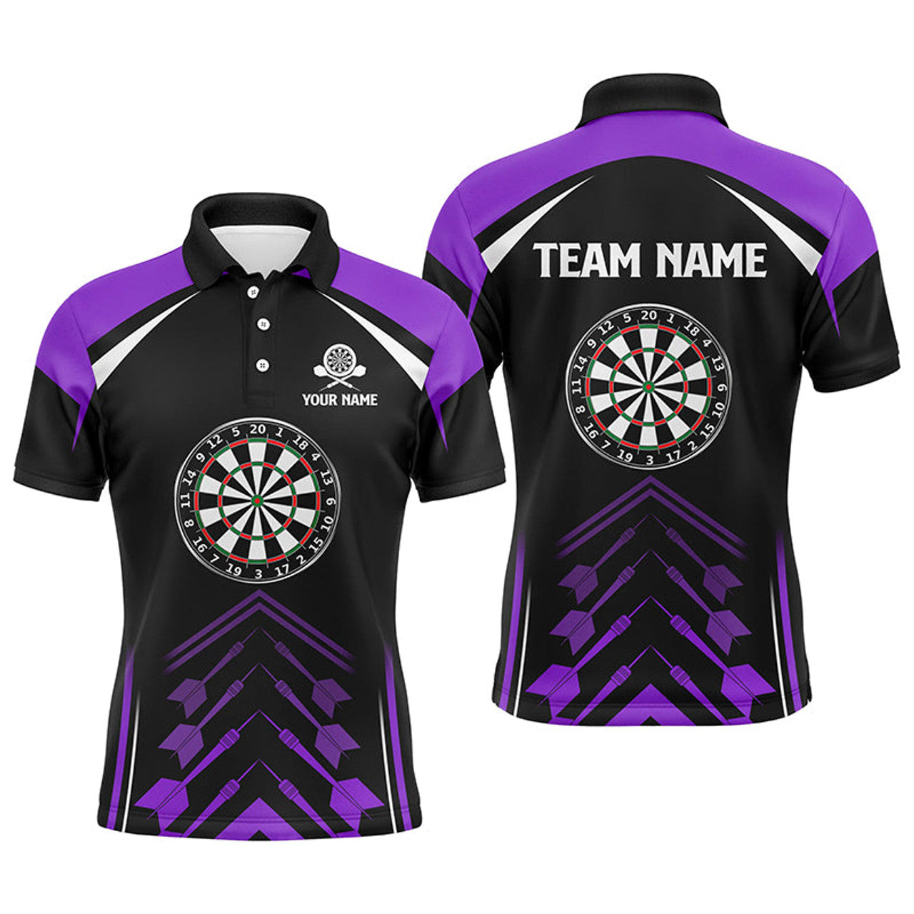 Personalized Purple Black Mens Darts Polo Shirt Custom Darts Shirt For Men Dart Jerseys