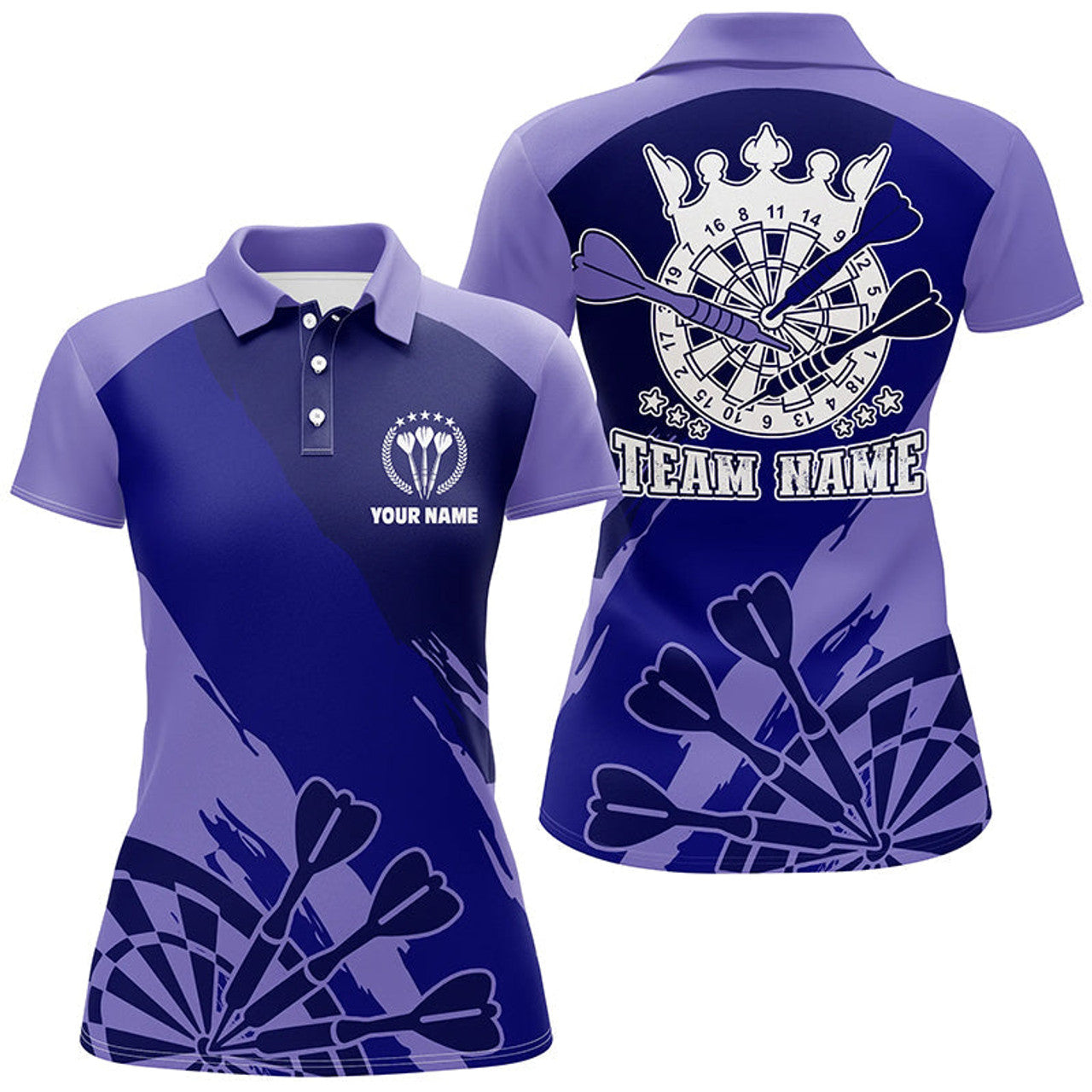 Custom Personalized Navy Purple Darts Polo Shirt Custom Cool Dart Shirt For Women Darts Jersey