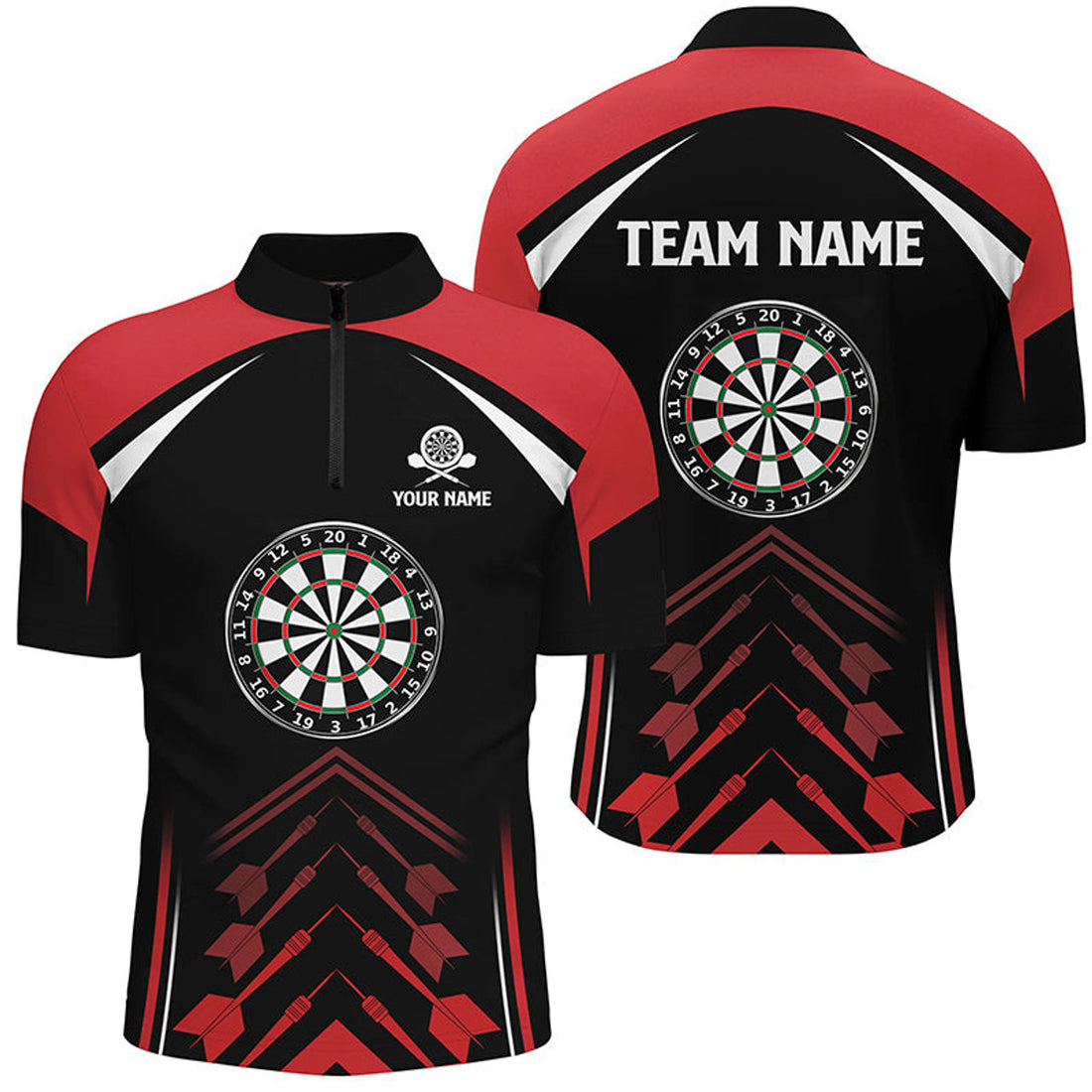 Custom Personalized Love Darts Red Black Quarter Zip Shirt Custom Cool Dart Jersey For Men