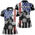 Custom Personalized Vintage American Flag Womens Darts Polo Shirt Skull Darts Jersey For Women