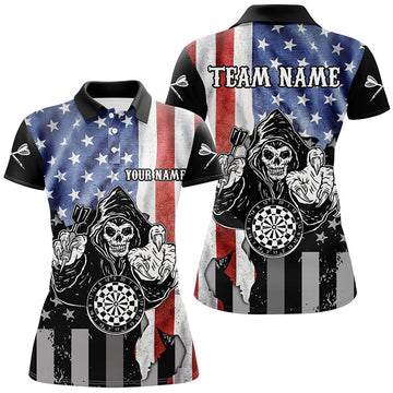 Custom Personalized Vintage American Flag Womens Darts Polo Shirt Skull Darts Jersey For Women