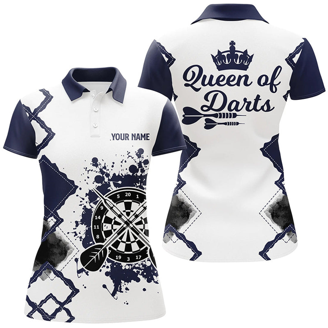 Custom Queen Of Darts Navy White Darts Polo Shirt Custom Cool Darts Jersey For Women