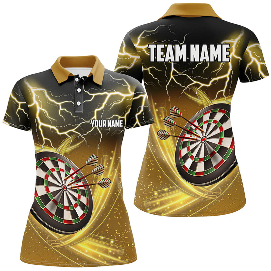 Custom Personalized Thunder Lightning Yellow Darts Polo Shirt Custom Dart Jersey For Women