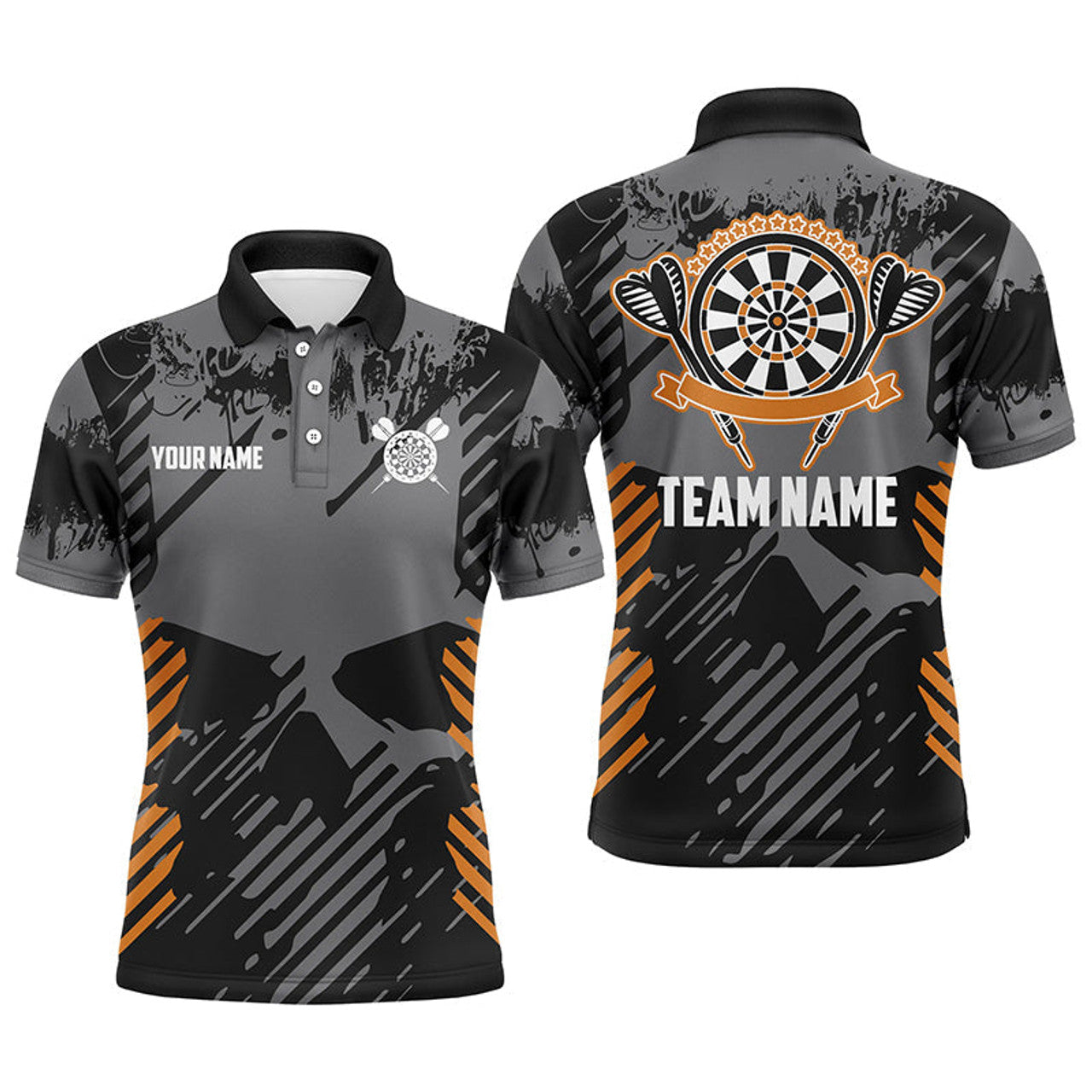 FUNSTUFFPRINT Grey Grunge Orange Skull Mens Darts Polo Shirt Size S-5XL