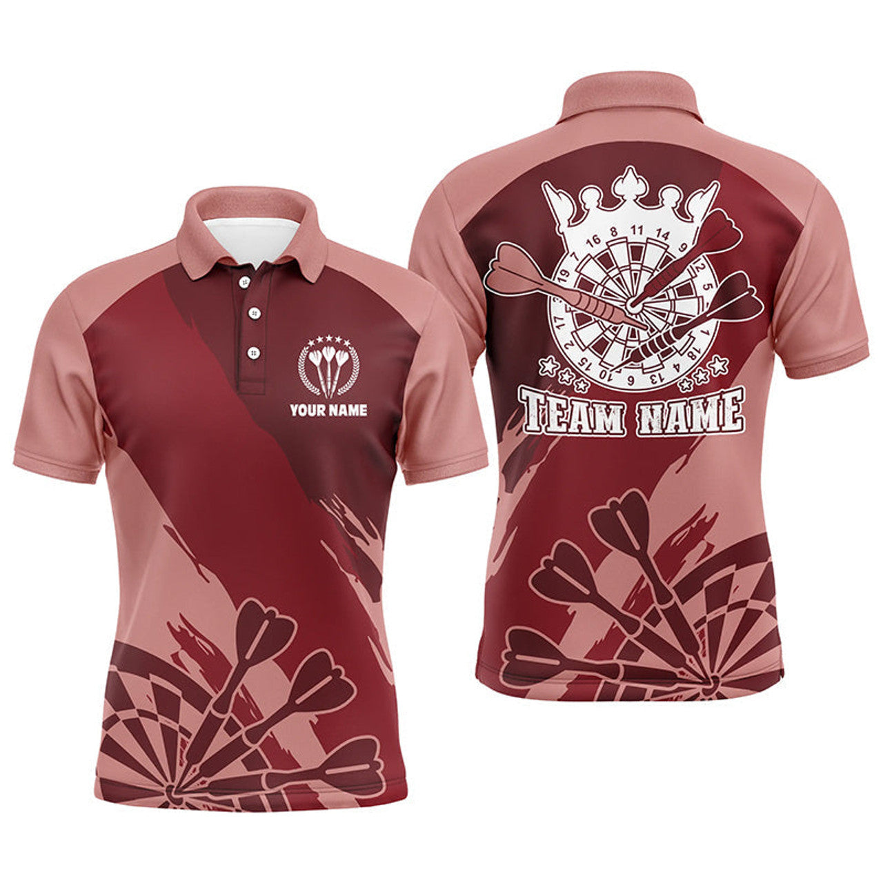 FUNSTUFFPRINT Personalized Red Men Darts Polo Shirt Custom Cool Dart Shirts For Men Darts Polo Shirt Size S-5XL