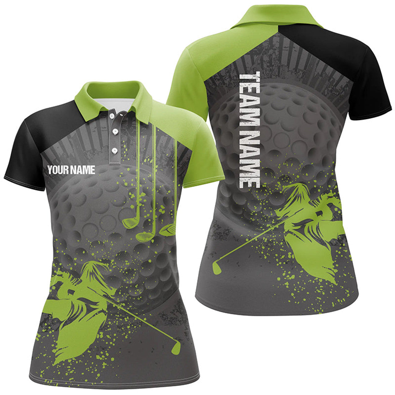 Custom Personalized Funny Diversified Green Grey Womens Golf Polo Shirt Custom Golf Shirts For Women