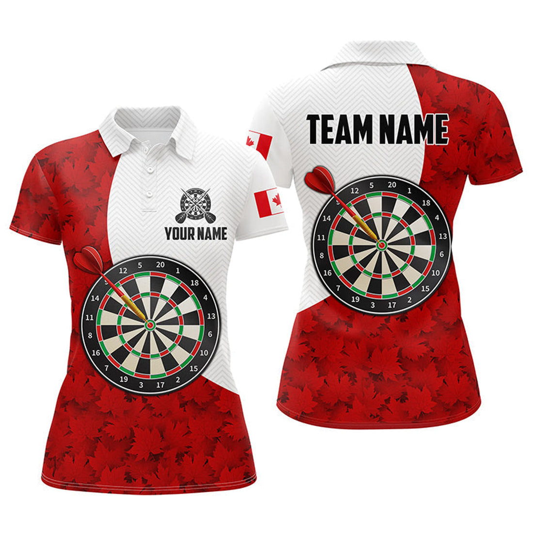 Custom Canada Flag Red Maple Leaf Womens Darts Polo Shirt Custom Patriotic Dart Jerseys For Women