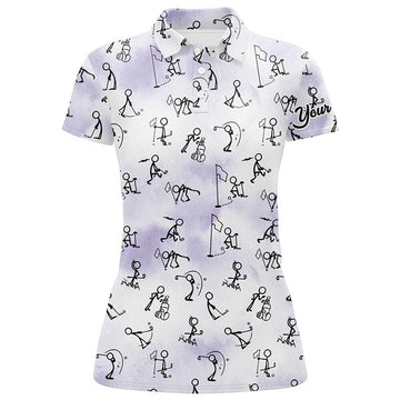 Custom Blue Stick Figures Playing Golf Seamless Polo Shirt Custom Golf Shirts For Women Golf Gifts